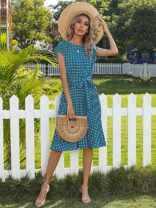 Women's Woven Polka Dot Pleated Midi Dress - Closther