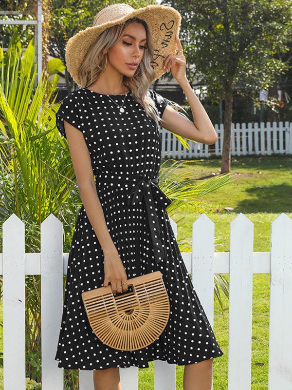 Women's Woven Polka Dot Pleated Midi Dress - Closther