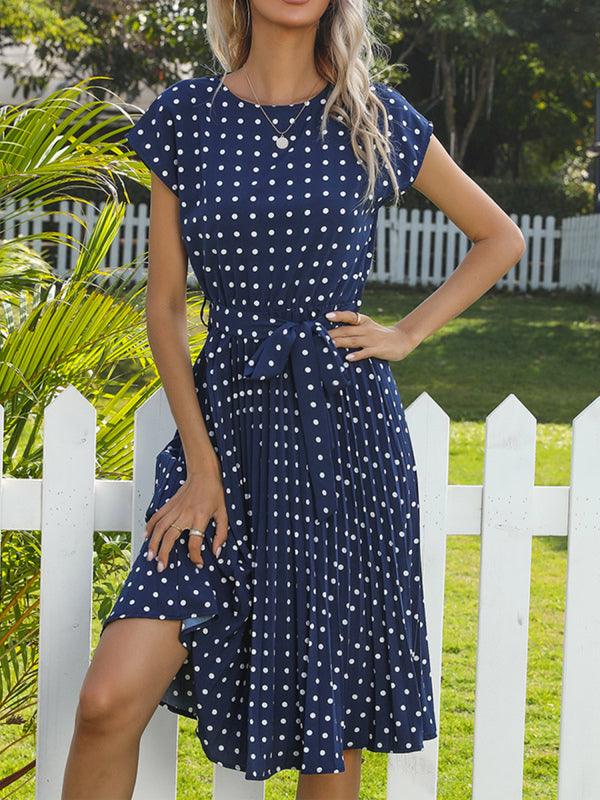 Women's Woven Polka Dot Pleated Midi Dress - Closther