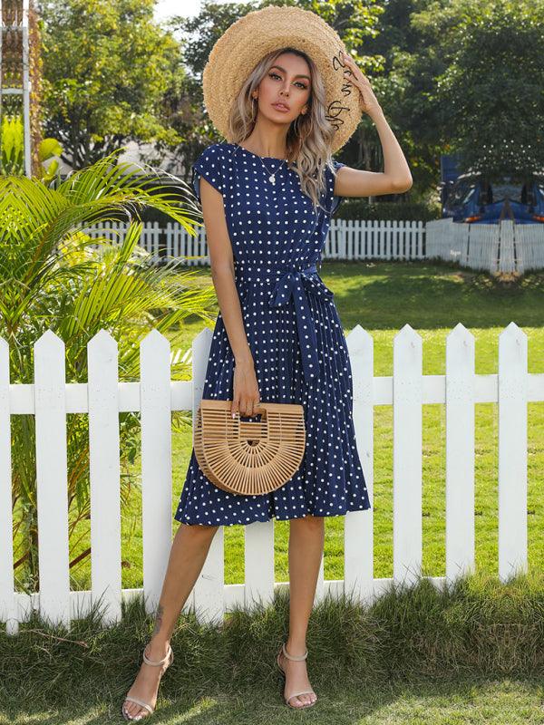 Women's Woven Polka Dot Pleated Midi Dress - Closther