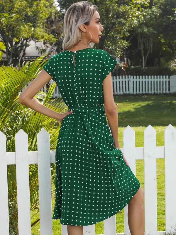 Women's Woven Polka Dot Pleated Midi Dress - Closther