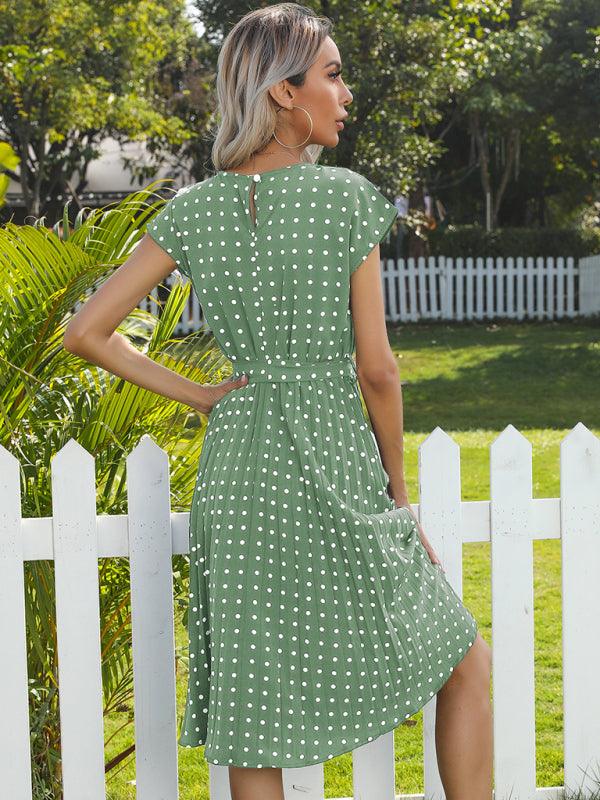 Women's Woven Polka Dot Pleated Midi Dress - Closther