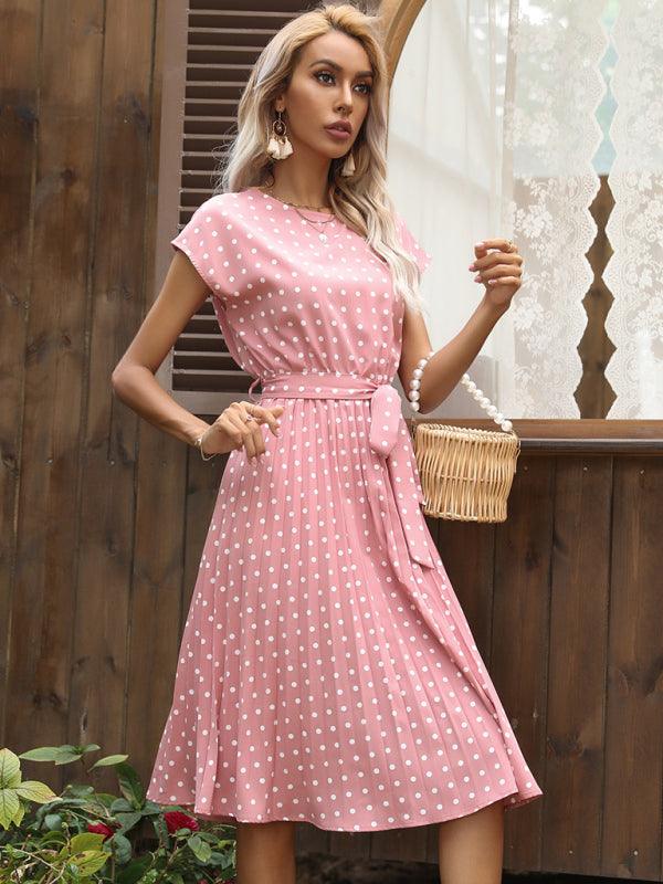 Women's Woven Polka Dot Pleated Midi Dress - Closther