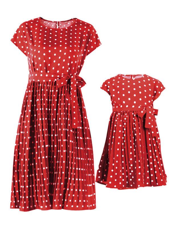 Women's Woven Polka Dot Pleated Midi Dress - Closther