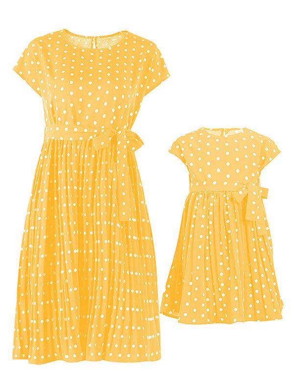 Women's Woven Polka Dot Pleated Midi Dress - Closther