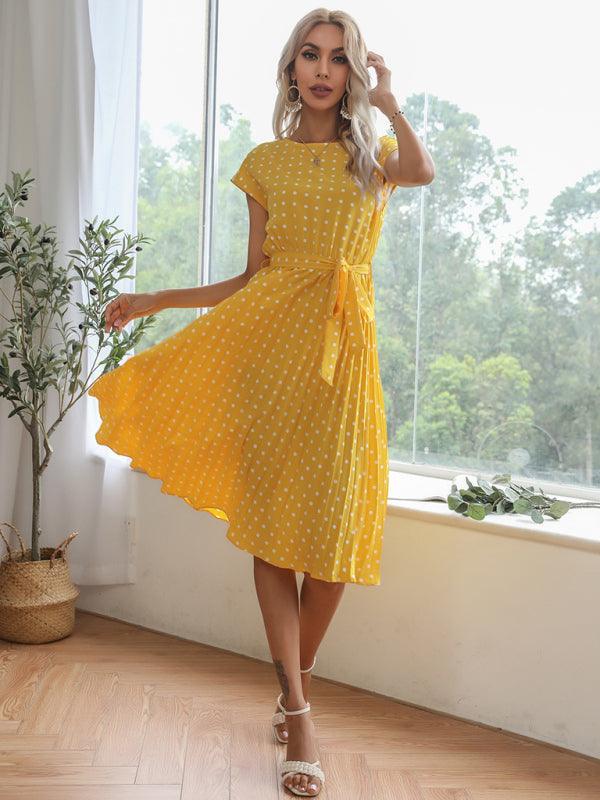 Women's Woven Polka Dot Pleated Midi Dress - Closther