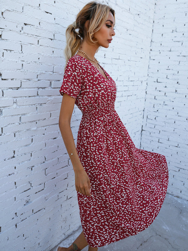 Damenmode-Kleid mit Streifenmuster und V-Ausschnitt 