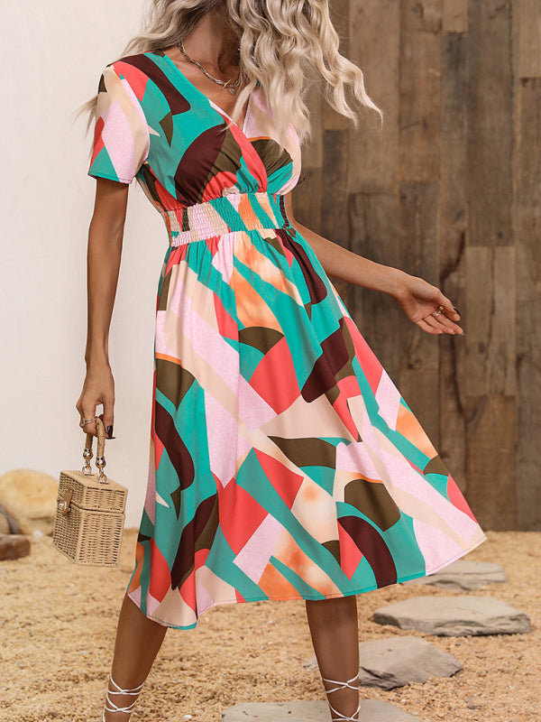 Midi-Kleid mit geometrischem Muster für den Urlaub 