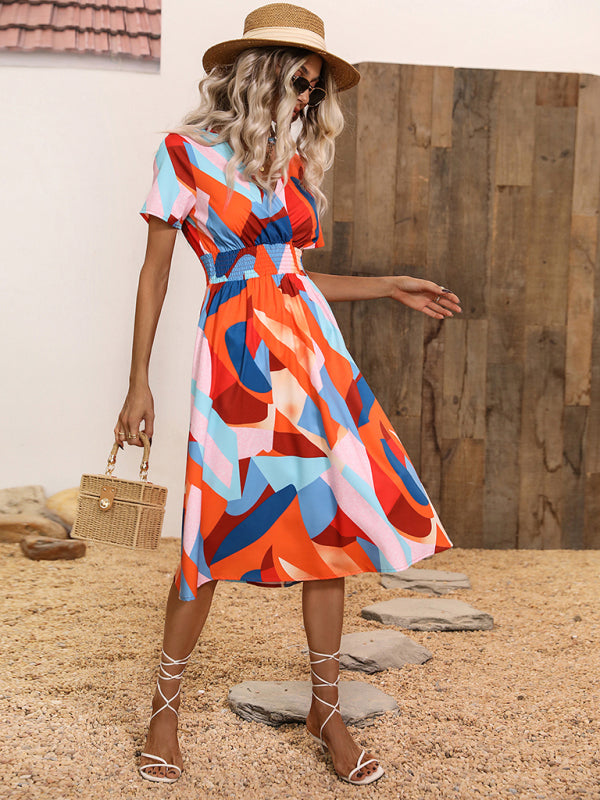 Midi-Kleid mit geometrischem Muster für den Urlaub 