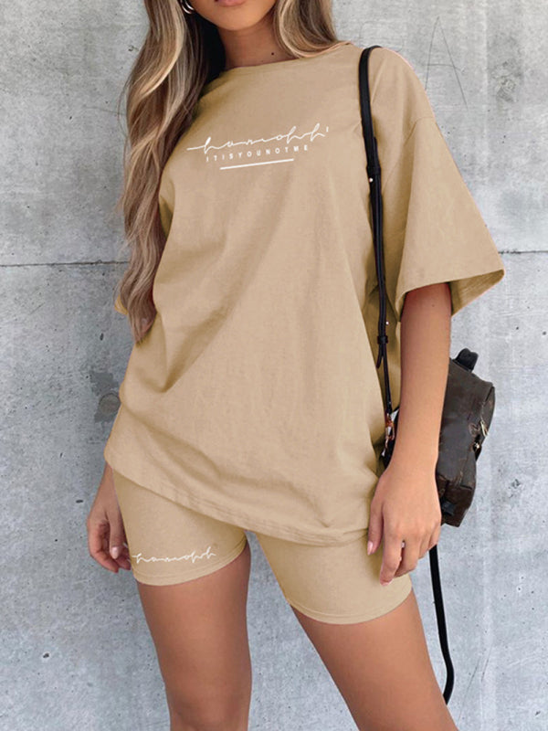 Modisches, lockeres, dünnes T-Shirt mit neuem Buchstabendruck, lässiger Sport-Zweiteiler 