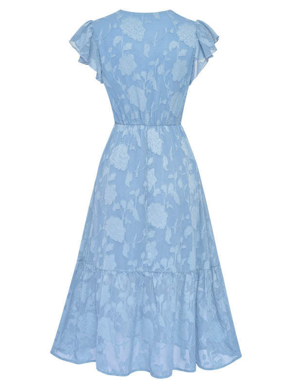 Damenkleid mit Rüschenärmeln und Blumenmuster 