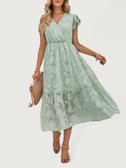 Damenkleid mit Rüschenärmeln und Blumenmuster 