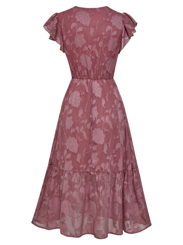 Damenkleid mit Rüschenärmeln und Blumenmuster 