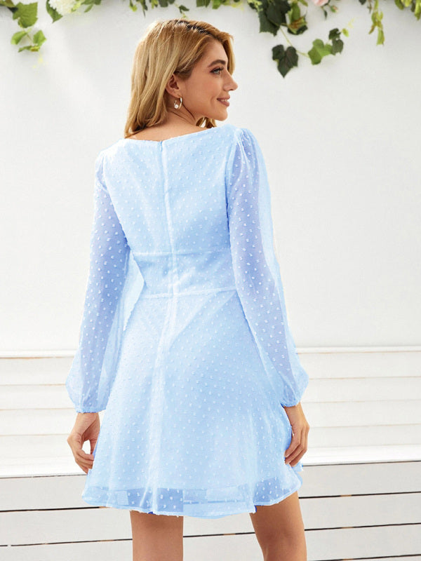Robe élégante à manches longues en mousseline jacquard tissée pour femme 
