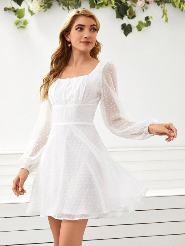 Robe élégante à manches longues en mousseline jacquard tissée pour femme 