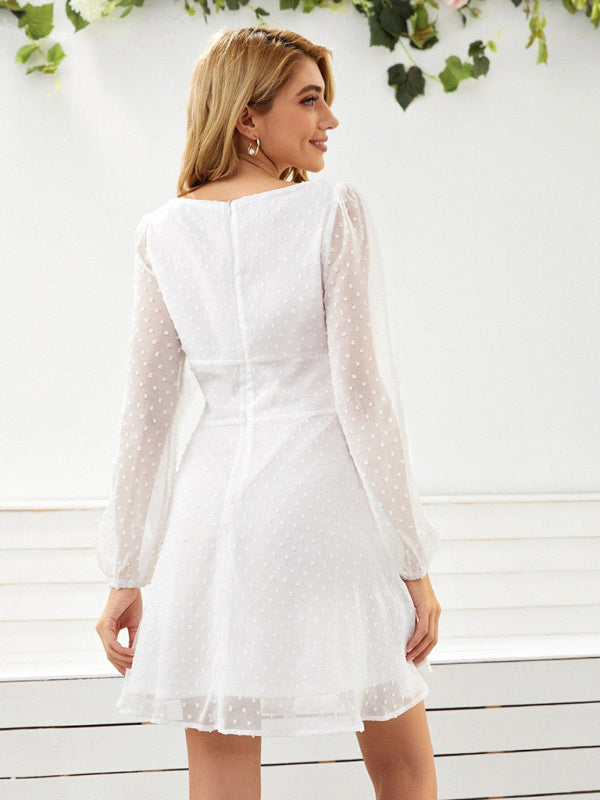 Robe élégante à manches longues en mousseline jacquard tissée pour femme 