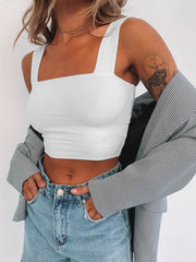 Gilet en maille slim décontracté pour femme, nombril ouvert, col carré, style polyvalent 