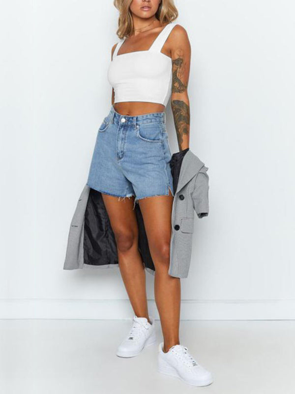 Gilet en maille slim décontracté pour femme, nombril ouvert, col carré, style polyvalent 