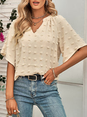 Women's Beige Blouse with Pom-Pom Texture – Front View