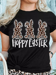 Nouveau T-shirt à manches courtes pour femme, motif lapin léopard, style Pâques, décontracté et urbain 