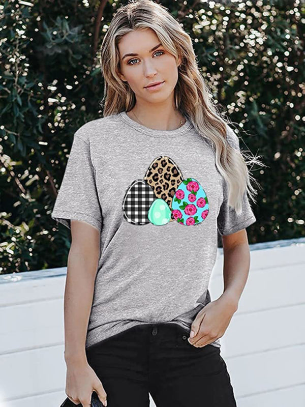 Nouveau T-shirt à manches courtes pour femme, motif lapin léopard, style Pâques, décontracté et urbain 