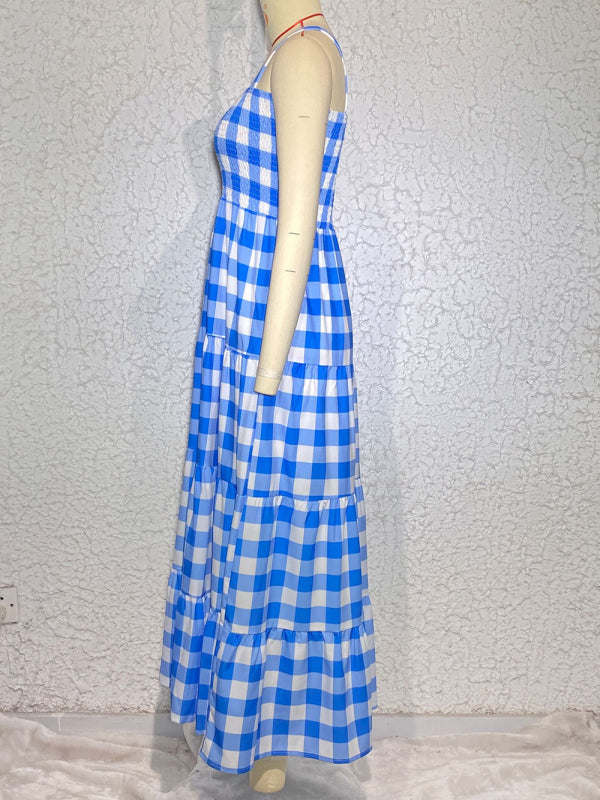 Women's Casual Plaid Swing Sling Dress - Closther