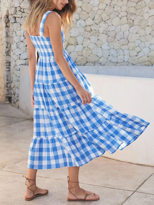 Women's Casual Plaid Swing Sling Dress - Closther