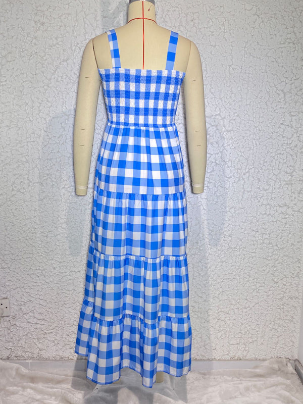 Women's Casual Plaid Swing Sling Dress - Closther