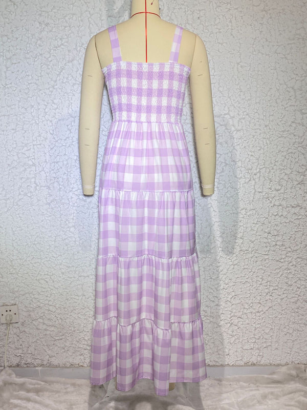 Women's Casual Plaid Swing Sling Dress - Closther