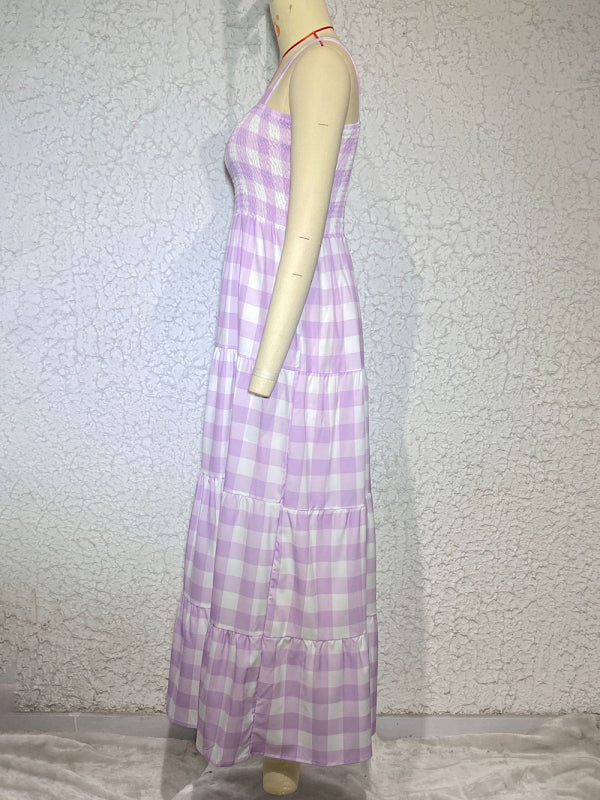 Women's Casual Plaid Swing Sling Dress - Closther