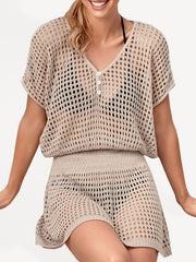 Robe-chemisier sexy en maille transparente à taille basse et bretelles torsadées pour femme 