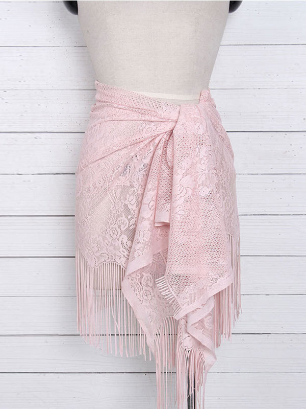 Lace Tassel Women’s Beach Cover-Up Skirt – back view