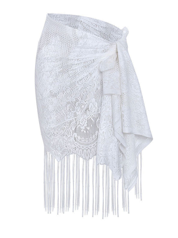 Lace Tassel Women’s Beach Cover-Up Skirt – closeup view