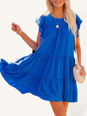 Robe plissée ample à manches courtes unie tendance 