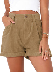 Lässige Sommershorts aus gewebtem Polyester mit hohem Bund 