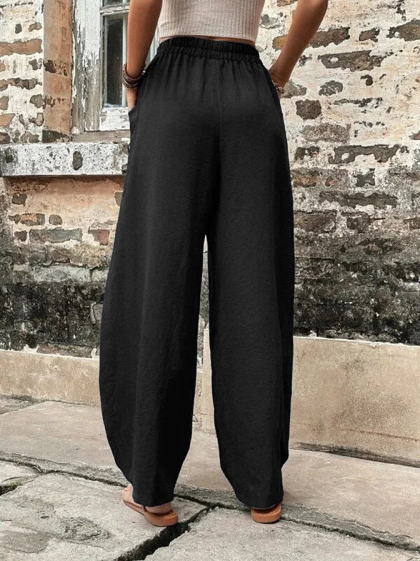 Pantalon femme uni à poches, pantalon décontracté femme, pantalon élastique 