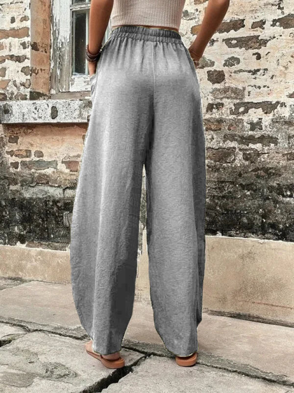 Pantalon femme uni à poches, pantalon décontracté femme, pantalon élastique 