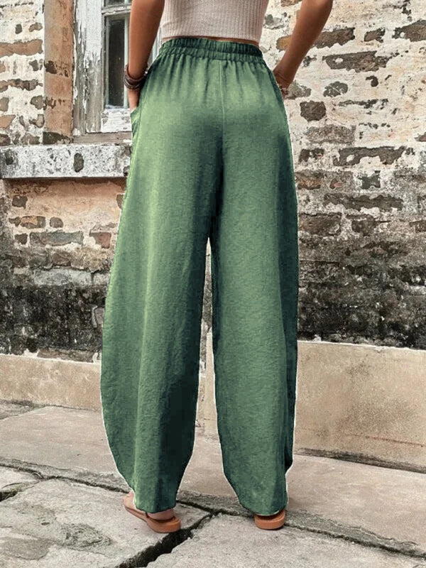 Pantalon femme uni à poches, pantalon décontracté femme, pantalon élastique 