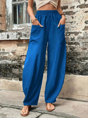 Pantalon femme uni à poches, pantalon décontracté femme, pantalon élastique 