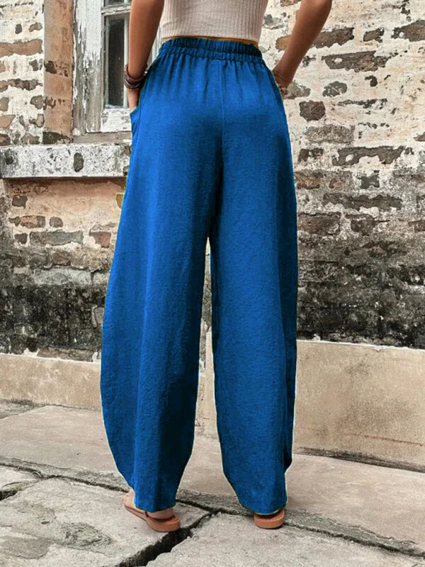 Pantalon femme uni à poches, pantalon décontracté femme, pantalon élastique 