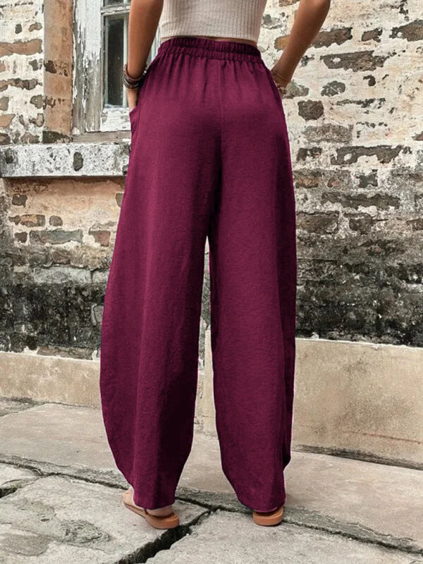 Pantalon femme uni à poches, pantalon décontracté femme, pantalon élastique 
