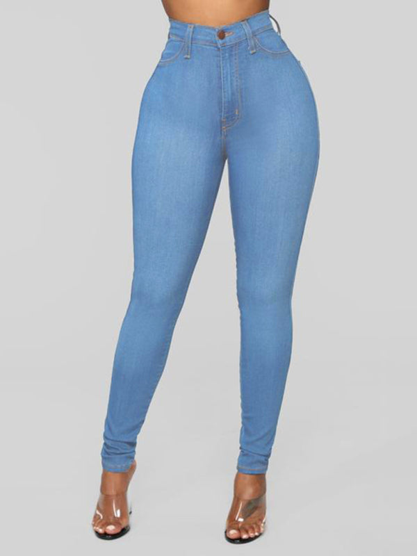 Women's Solid Color Slim High Stretch Denim Pencil Pants - Closther