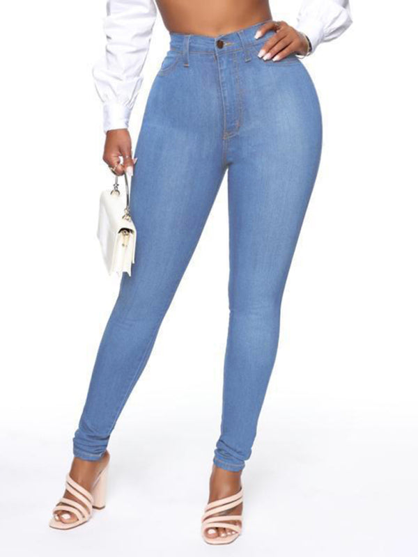 Women's Solid Color Slim High Stretch Denim Pencil Pants - Closther