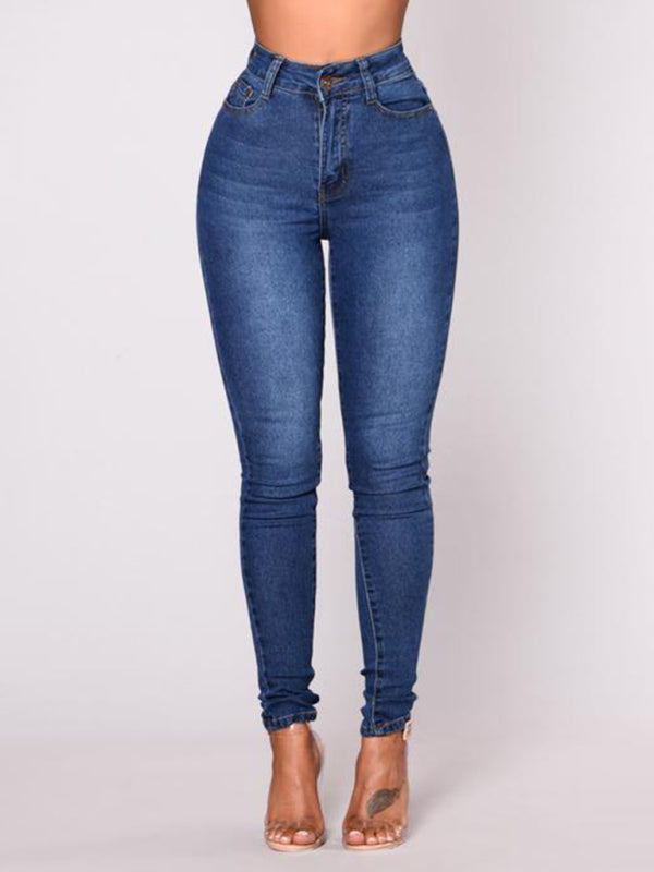 Women's Solid Color Slim High Stretch Denim Pencil Pants - Closther