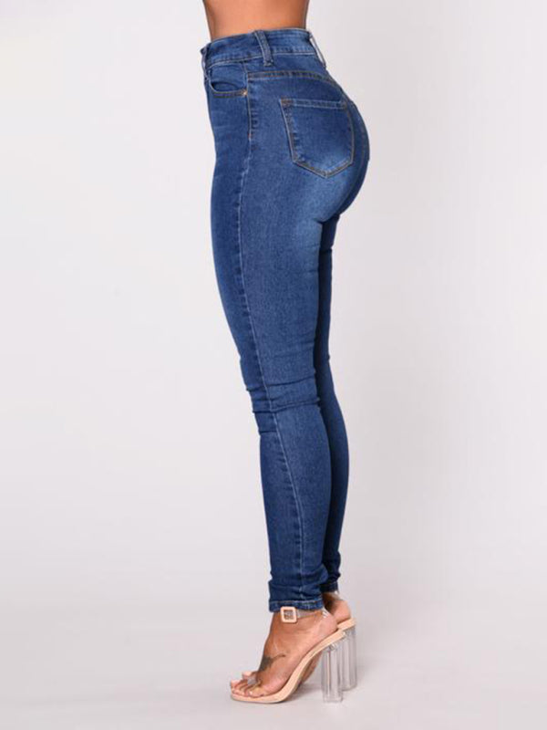 Women's Solid Color Slim High Stretch Denim Pencil Pants - Closther