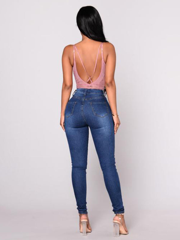 Women's Solid Color Slim High Stretch Denim Pencil Pants - Closther