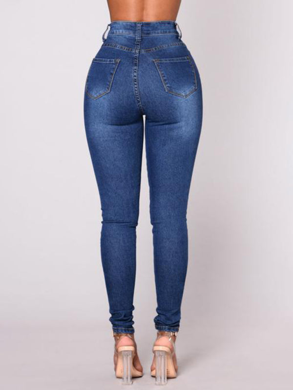 Women's Solid Color Slim High Stretch Denim Pencil Pants - Closther