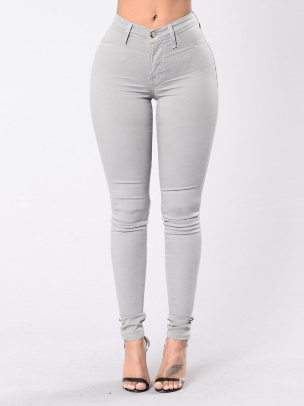 Women's Solid Color Slim High Stretch Denim Pencil Pants - Closther