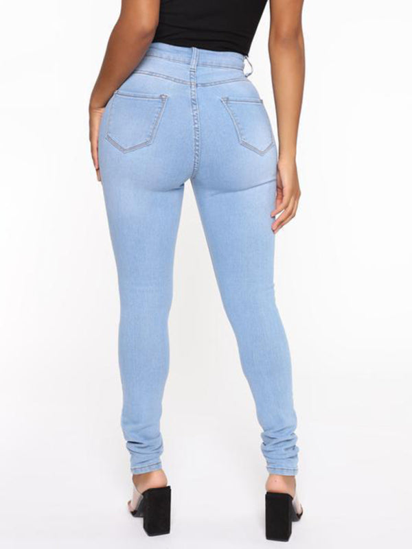 Women's Solid Color Slim High Stretch Denim Pencil Pants - Closther