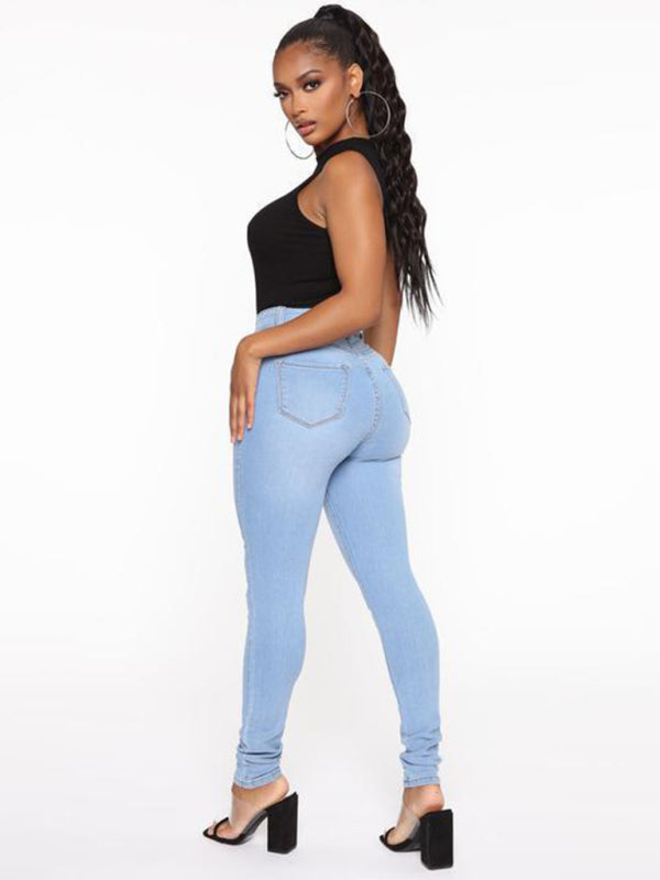 Women's Solid Color Slim High Stretch Denim Pencil Pants - Closther